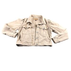 BlankNYC Tan Denim Jacket With Pleated Shoulders, Lightweight